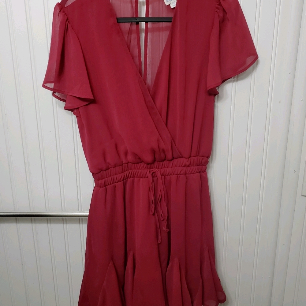 Blue Rain Flowy Burgundy V-Neck Romper